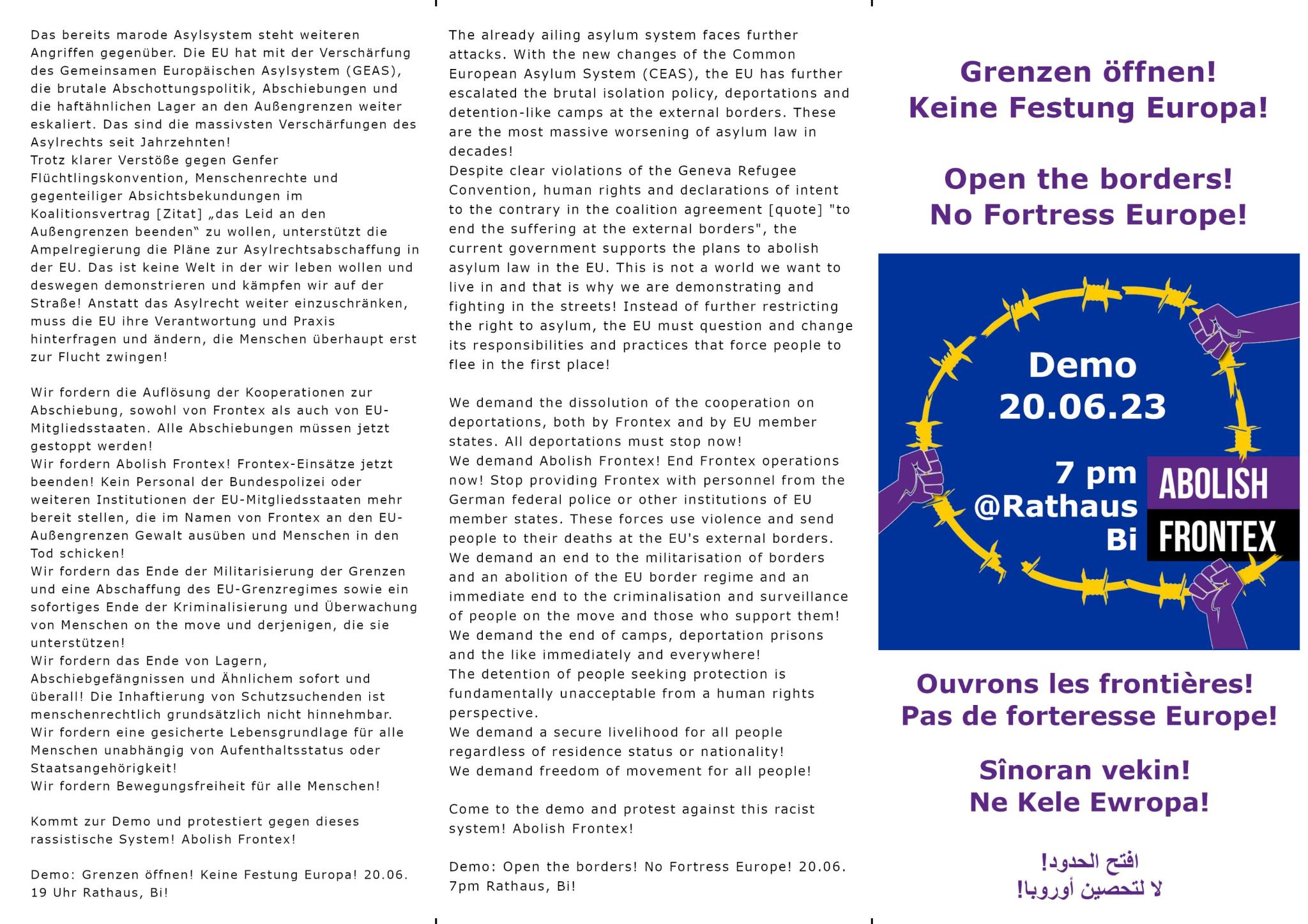Demo +++ Grenzen öffnen! Keine Festung Europa!